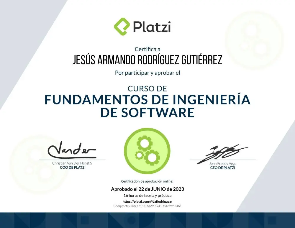 Certificado Fundamentos Ingenieria de Software Platzi